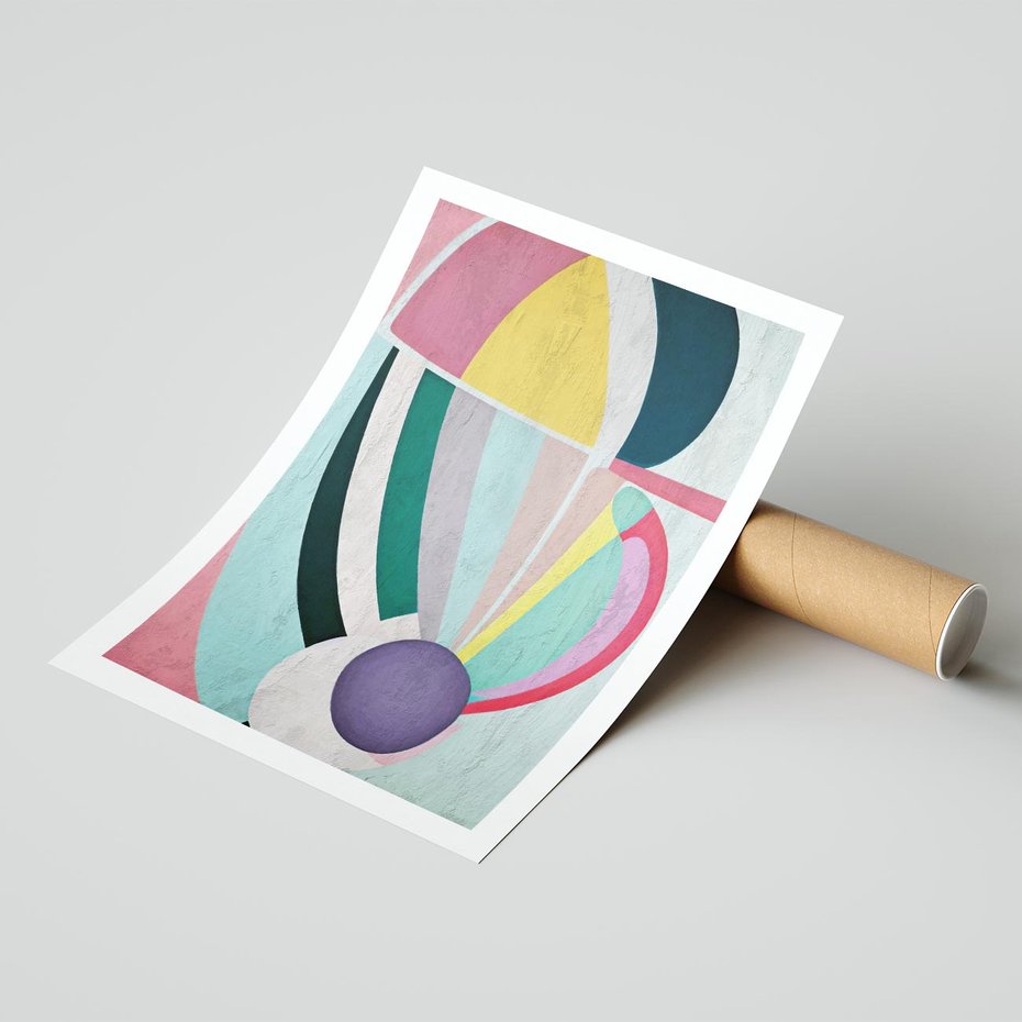 Plakat bez ramy 50x70 - Podróżne Echa Przestrzeni - abstrakcyjne dziwne kształty, olejny obraz