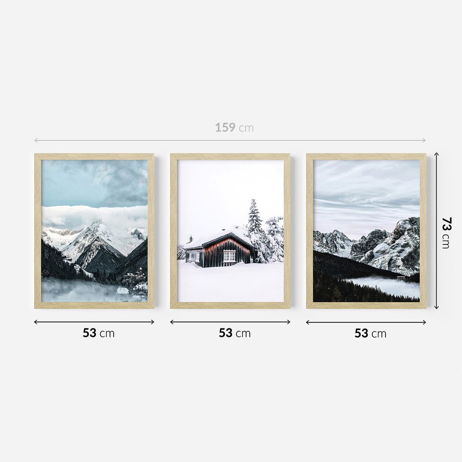 Zestaw obrazy w ramie 50x70 galeria - Górski, pejzaż, zima - rama drewno