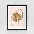 Plakat w ramie 40x50 - Liście w Beżowym Minimalizmie - minimalistyczny obraz, liście monstery - rama czarna