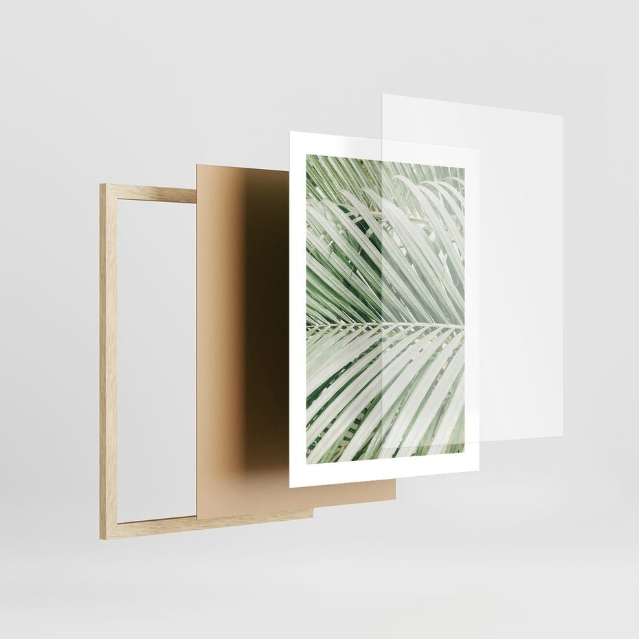 Plakat w ramie 30x40 - Liście Palmy: Egzotyczna Grafika - palma, liście palmy - rama drewno