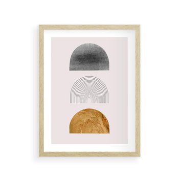 Plakat w ramie 40x50 - Piękno wGeometrycznych Kształtach i Złocie - nowoczesna geometryczna grafika, złote elementy - rama drewno