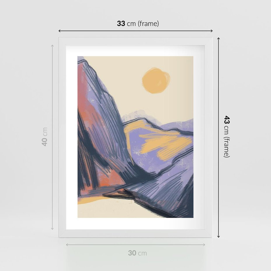 Plakat w ramie 30x40 - Ponad Szczytami - pastelowy krajobraz, nowoczesny plakat - rama biała