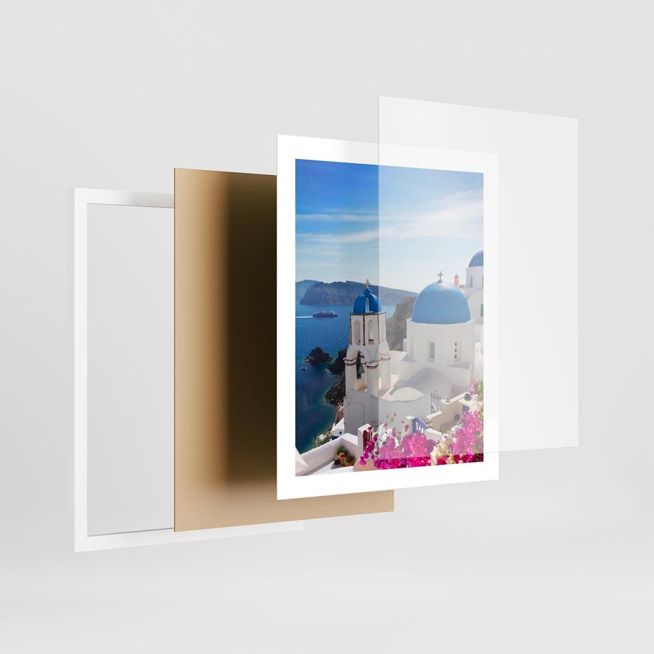 Plakat w ramie 40x50 - Perspektywa na Santorini - Santorini, perspektywa - rama biała