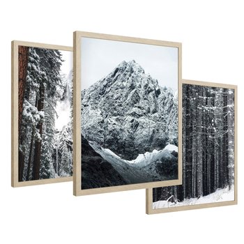 Zestaw obrazy w ramie 30x40 galeria - Zima, w, górach, las, widok - rama drewno