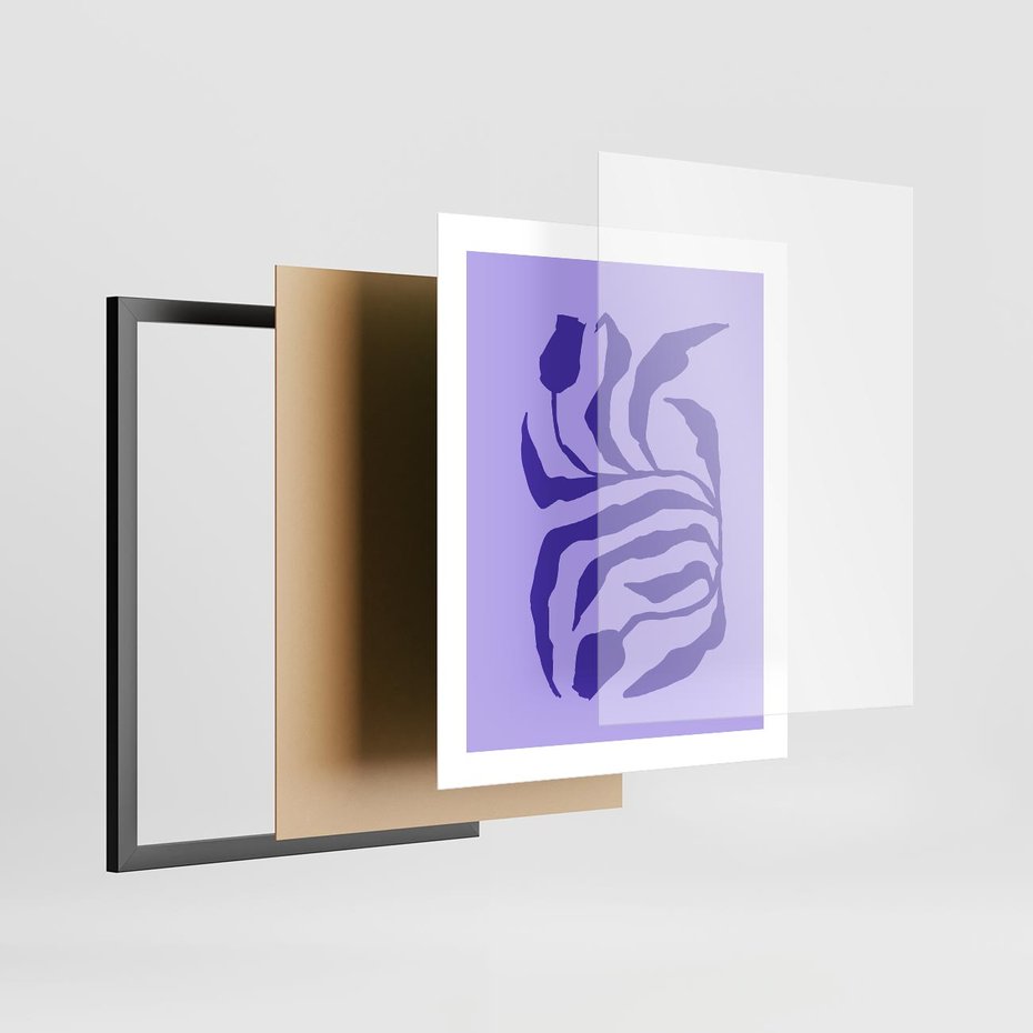 Plakat w ramie 40x50 - Boho Sztuka Wolności - kwiaty, energetyczne fioletowe tło - rama czarna