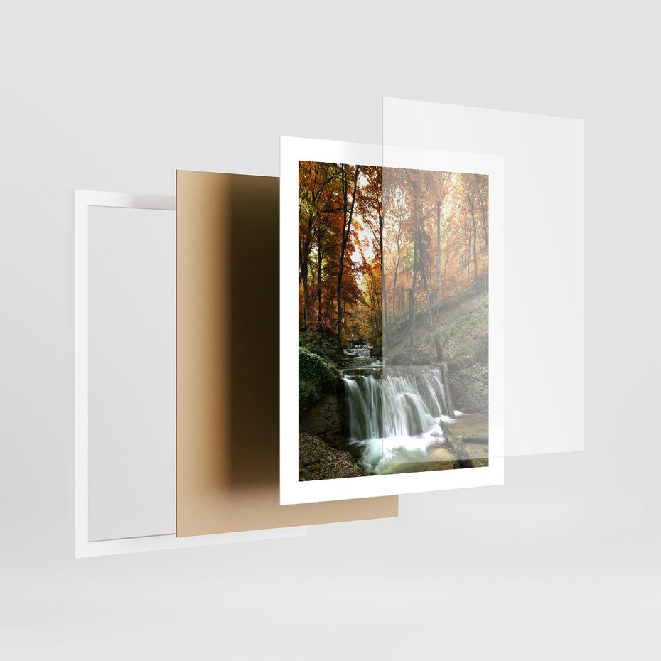 Plakat w ramie 40x50 - Jesienny wodospad w lesie - wodospad, las - rama biała