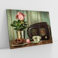 Obraz na płótnie 120x80 - Retro Radio z Kwiatami - Harmonia Nostalgii - retro, radio