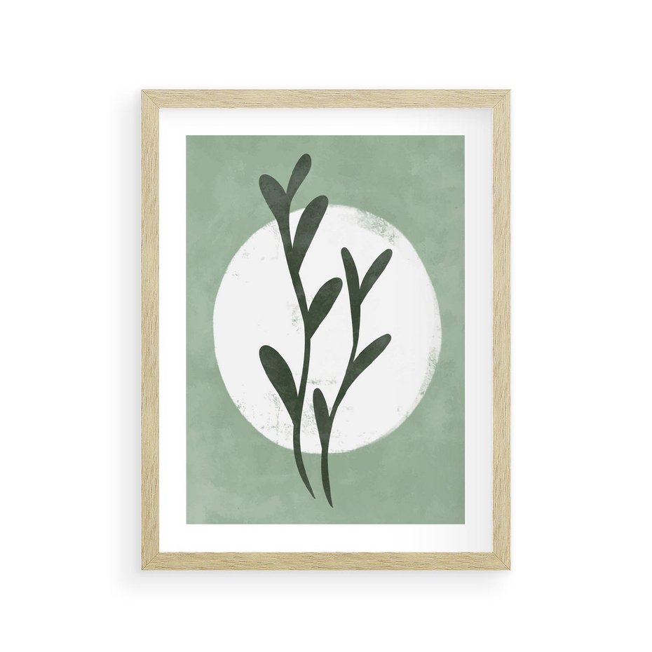 Plakat w ramie 30x40 - Kształty Zielonego Ukojenia - zielony plakat, roślinne motywy - rama drewno