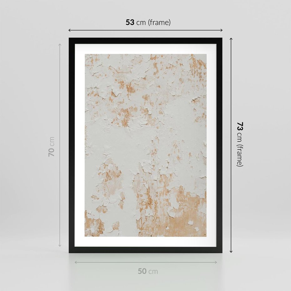 Plakat w ramie 50x70 - Beżowa Ściana z Łuszczącą Się Farbą - stara ściana, beżowa - rama czarna