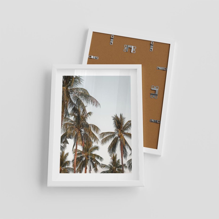 Plakat w ramie 30x40 - Palmy - tęsknota za Hawajami - palmy, Hawaje - rama biała