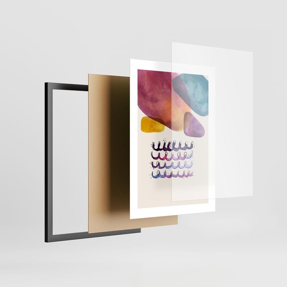 Plakat w ramie 30x40 - Impresje Akwarelowej Przestrzeni - kolorowe pastelowe plamy, rozmyte żywe kolory - rama czarna