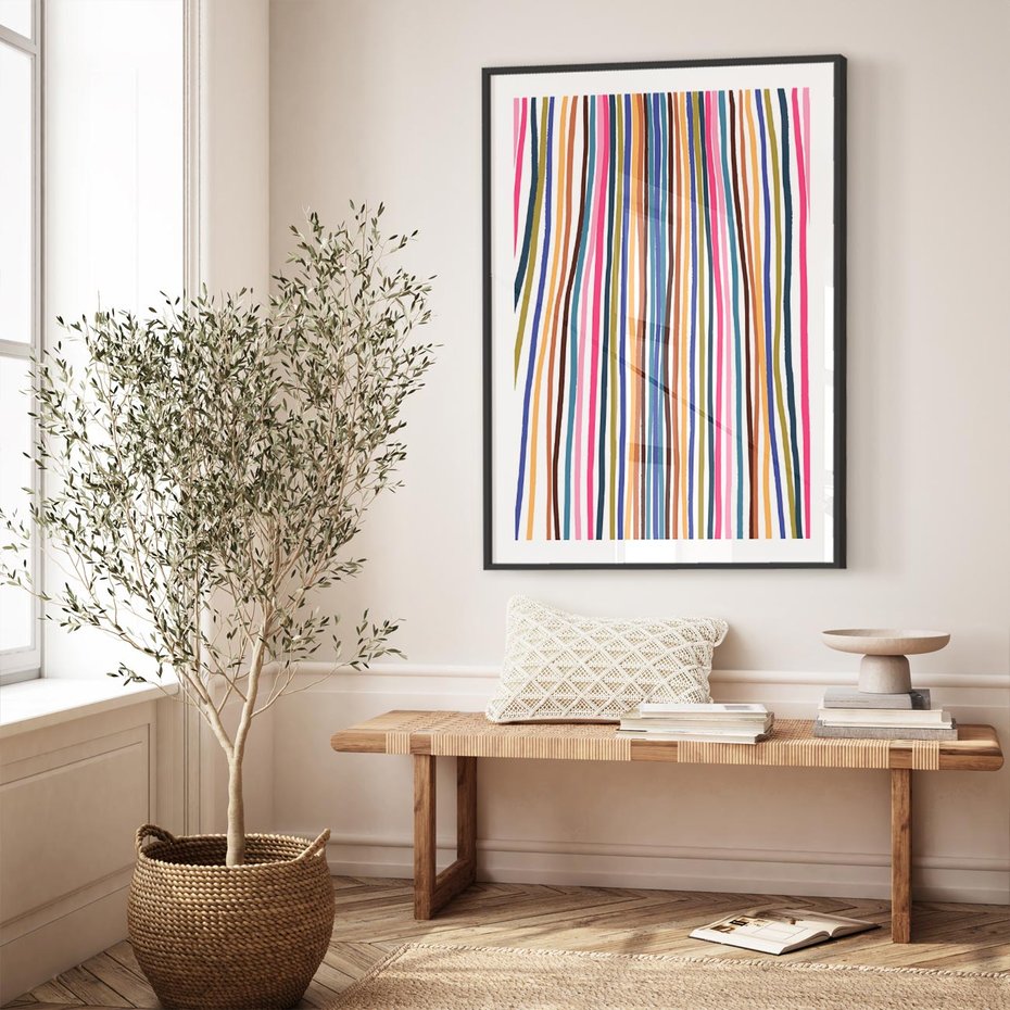 Plakat w ramie 50x70 - Energetyczne Nurtujące - kolorowe wzory, tęczowe żywe kolory - rama czarna