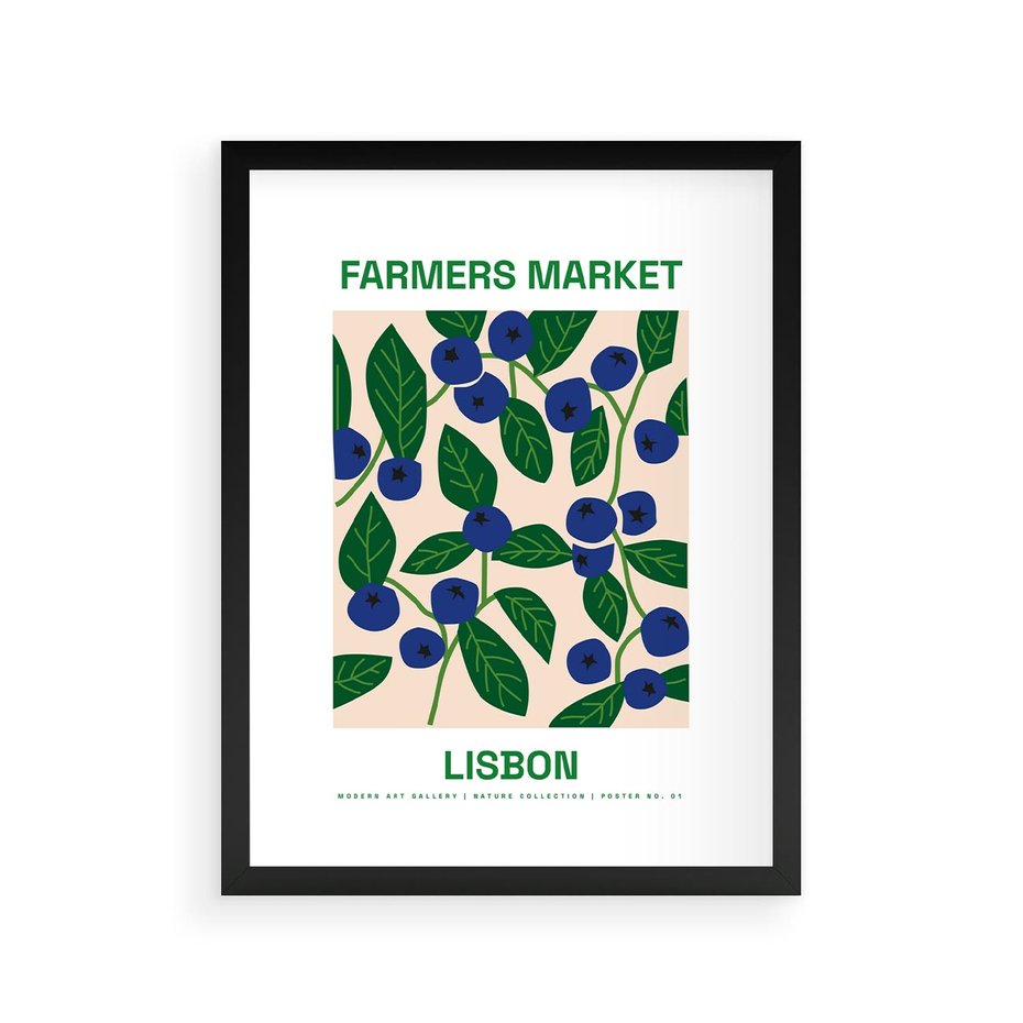 Plakat w ramie 30x40 - Migotliwe Przestrzenie - borówki, jagody - rama czarna