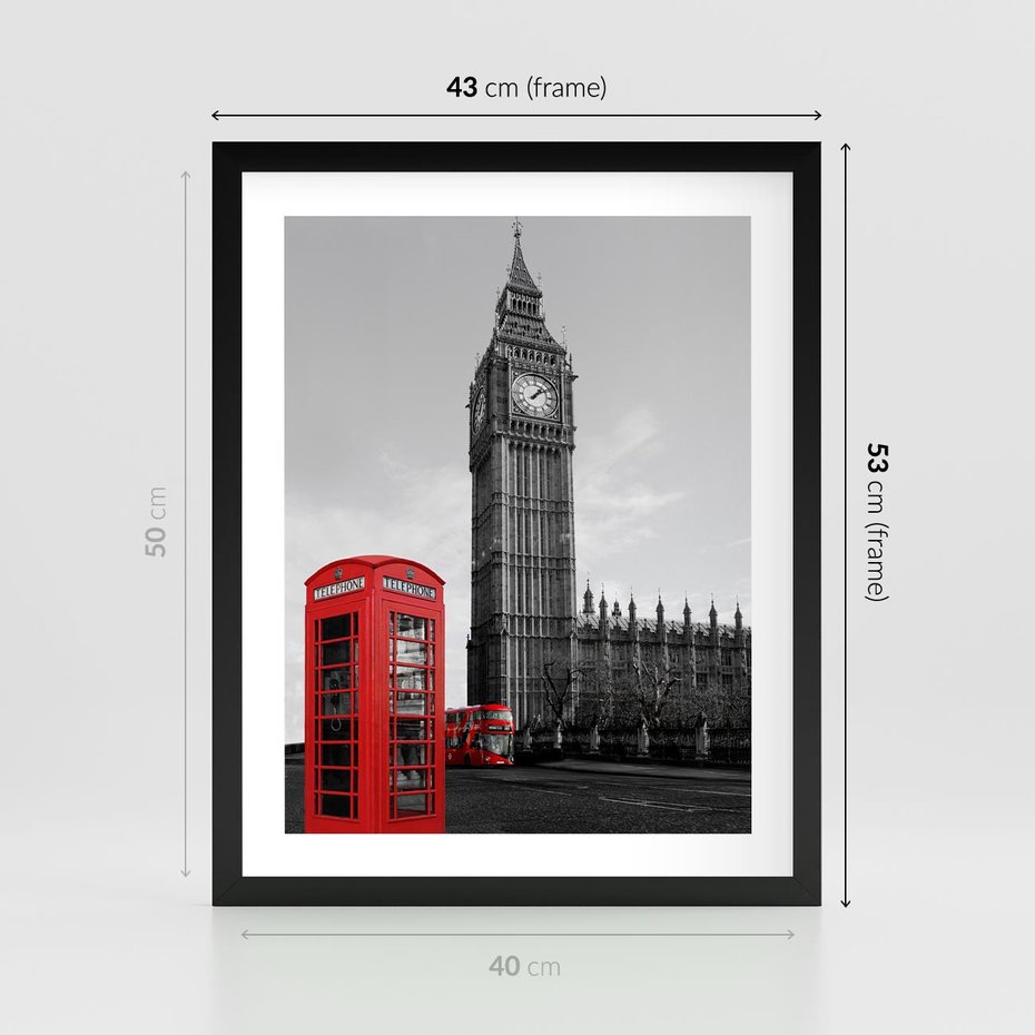 Plakat w ramie 40x50 - Budka telefoniczna przed Big Benem - budka, Londyn - rama czarna