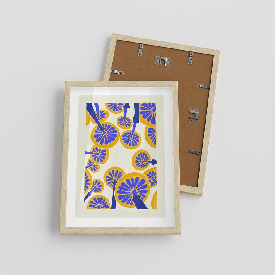 Plakat w ramie 30x40 - Malowane w słońcu - abstrakcyjna kompozycja, grzyby - rama drewno