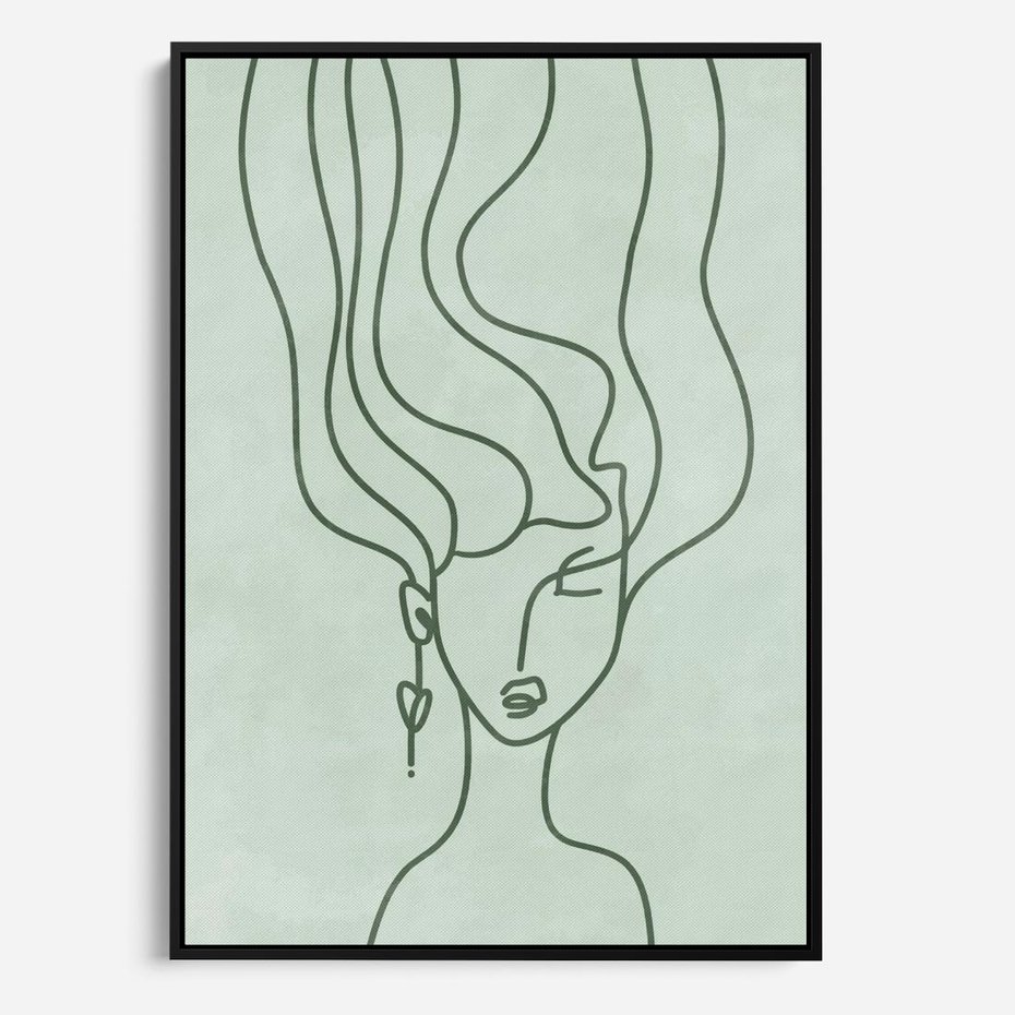 Obraz w ramie 50x70 - Spokojne Objęcia Natury - abstrakcja, zielony szkic - rama czarna