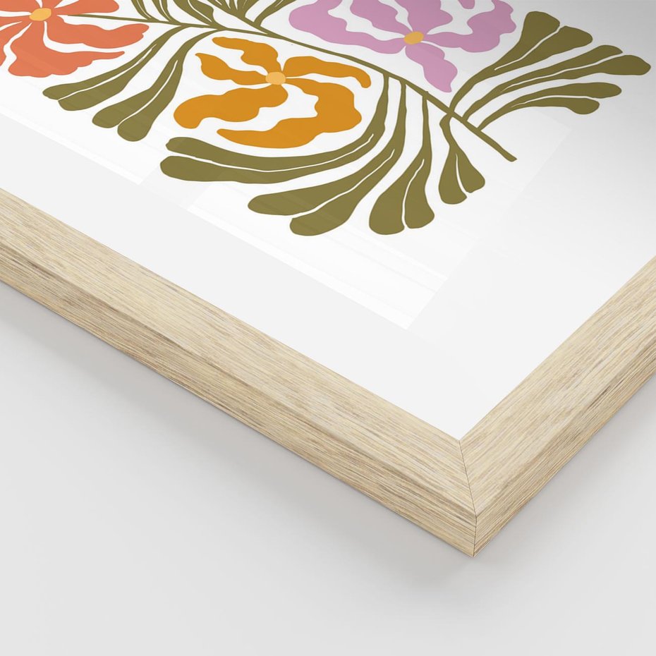 Plakat w ramie 50x70 - Rozplątane Wizje - abstrakcyjne kolorowe kwiaty, minimlizm - rama drewno