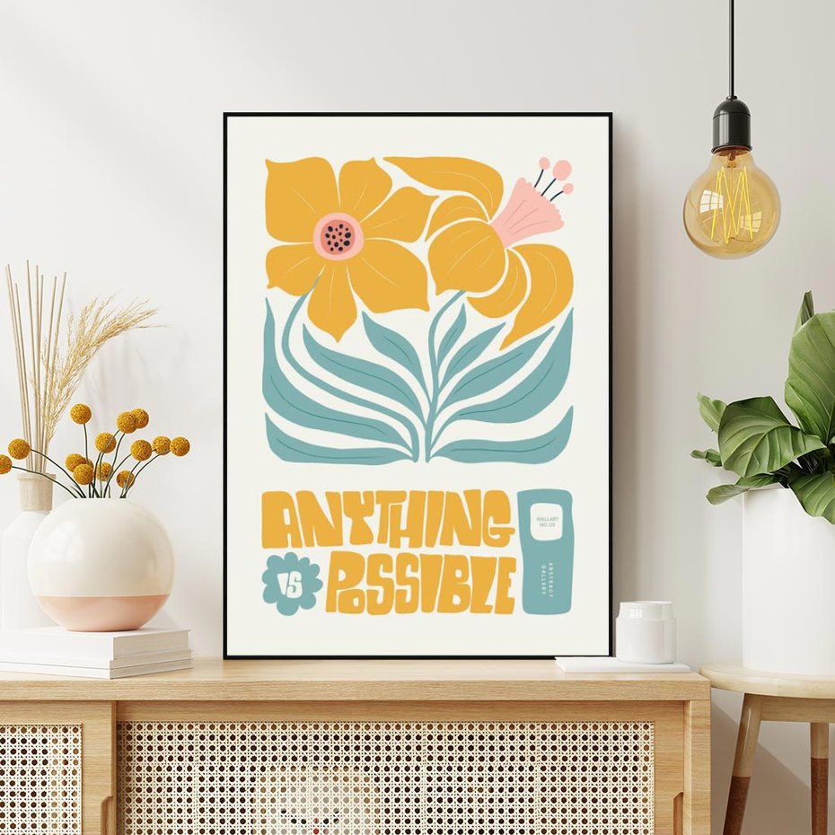 Obraz w ramie 50x70 - Kolorowa Harmonia - sztuka nowoczesna, pastelowe kwiaty - rama czarna