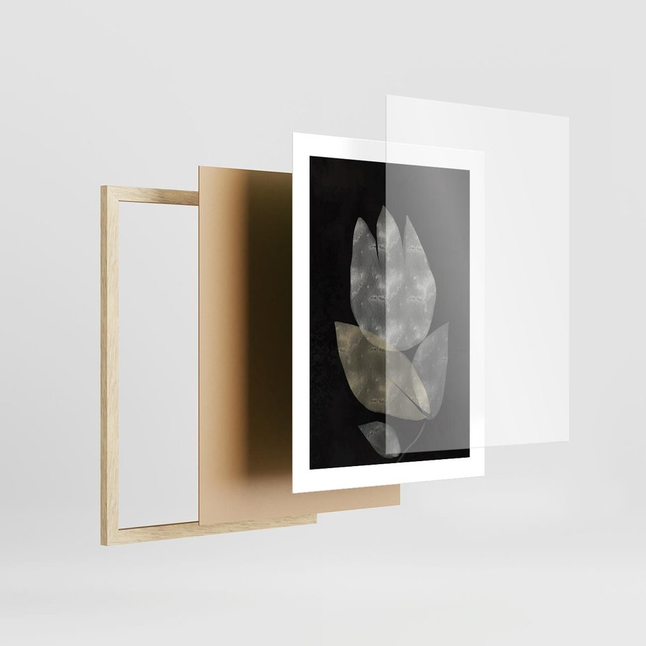 Plakat w ramie 30x40 - Nocne Uniesienia - abstrakcyjny kwiat, mroczna atmosfera - rama drewno