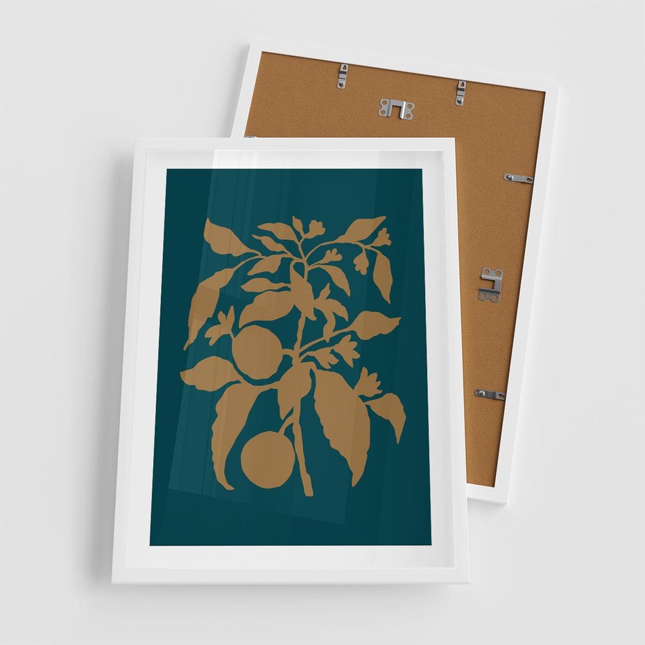 Plakat w ramie 50x70 - Boho Ekspresja Emocji - abstrakcyjna boho grafika, ciemne zielone tłó - rama biała