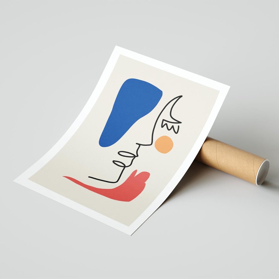 Plakat bez ramy 21x30 - Rozbijające Symfonie Form - abstrakcyjny obraz, przypomina twarz