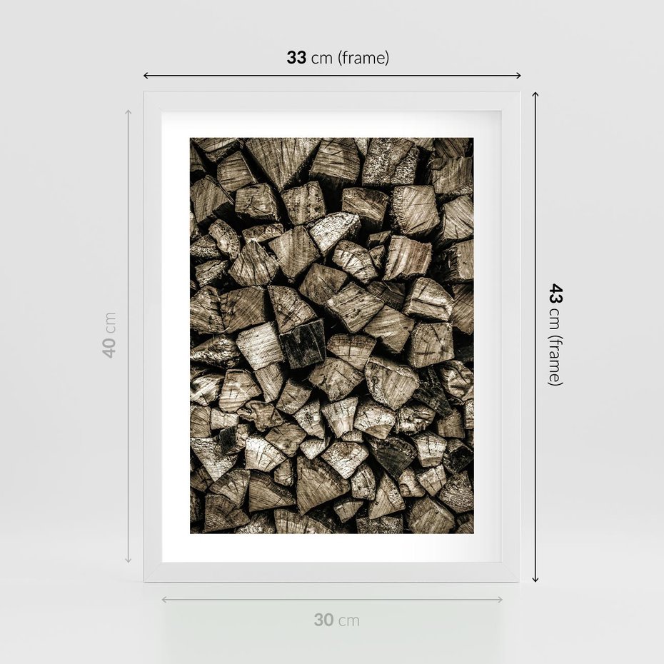 Plakat w ramie 30x40 - Piękno Drewna - belki drewna, drewno - rama biała
