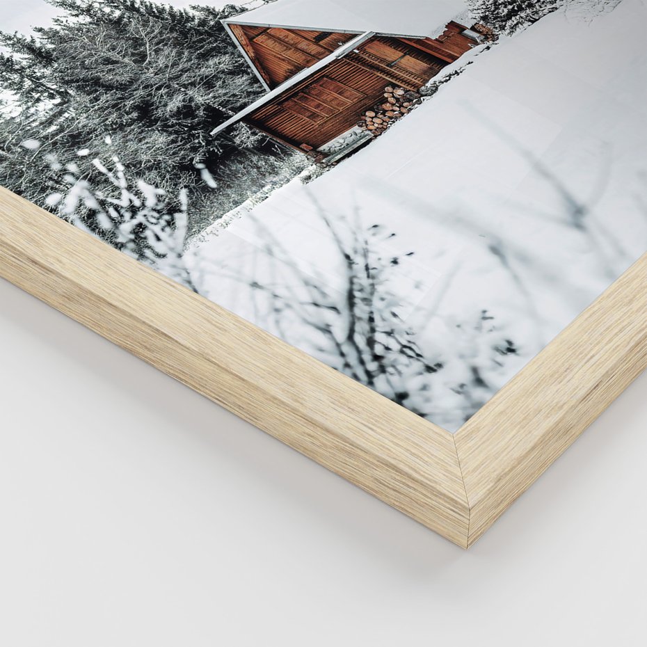 Zestaw obrazy w ramie 50x70 galeria - Las, zima, domki, śnieg - rama drewno