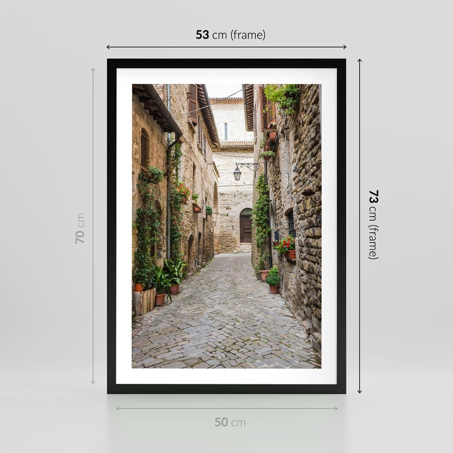 Plakat w ramie 50x70 - Urok Uliczki we Włoszech - uliczka, Włochy - rama czarna