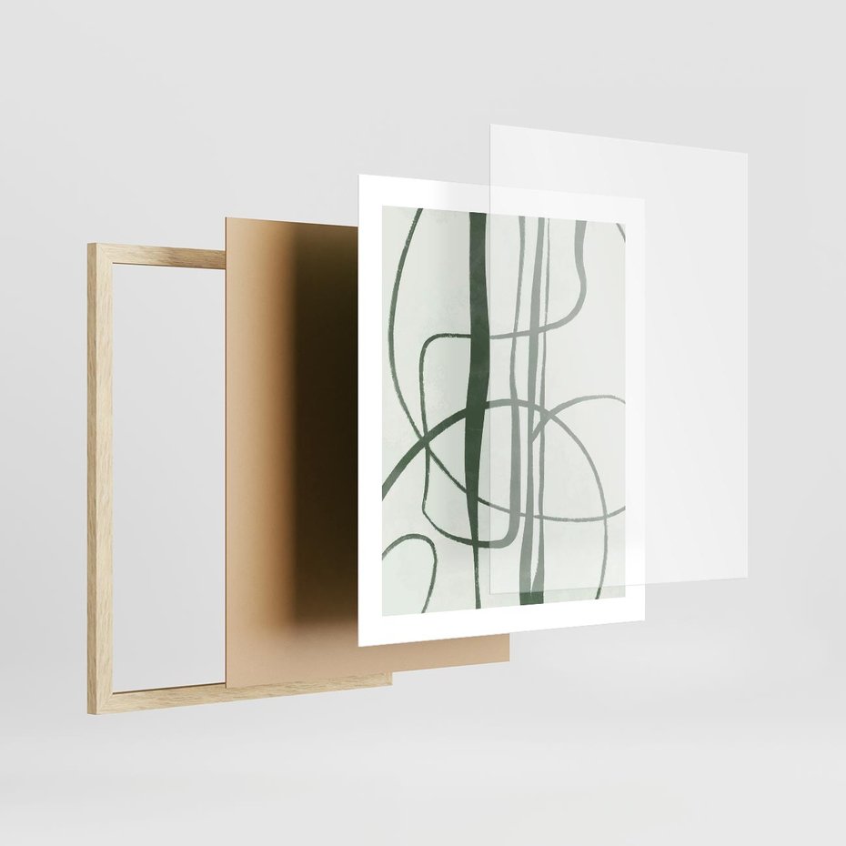 Plakat w ramie 40x50 - Zielony Spokój - zielona abstrakcja, spokojny plakat - rama drewno