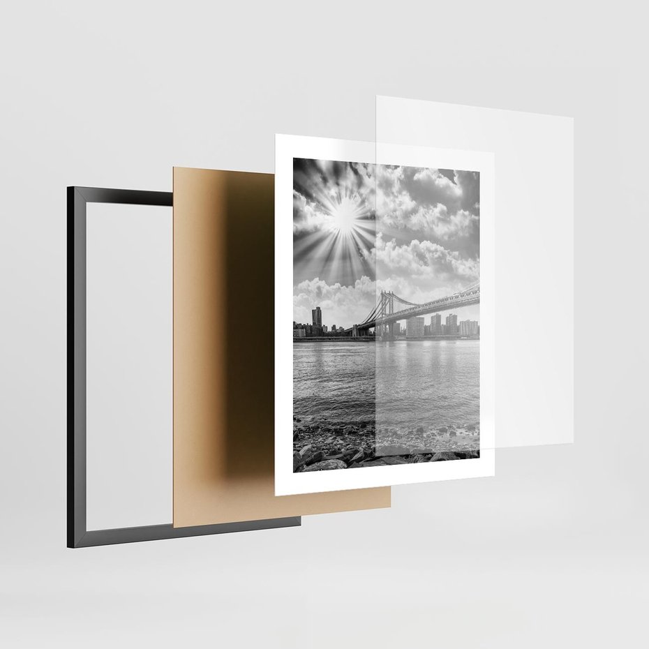 Plakat w ramie 40x50 - Most w Mieście - most, miasto - rama czarna