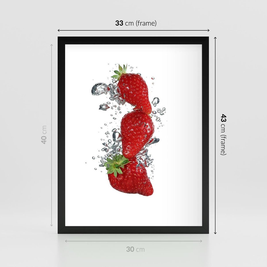 Plakat w ramie 30x40 - Aromatyczne truskawki w pełnym rozkwicie - truskawki, owoce - rama czarna