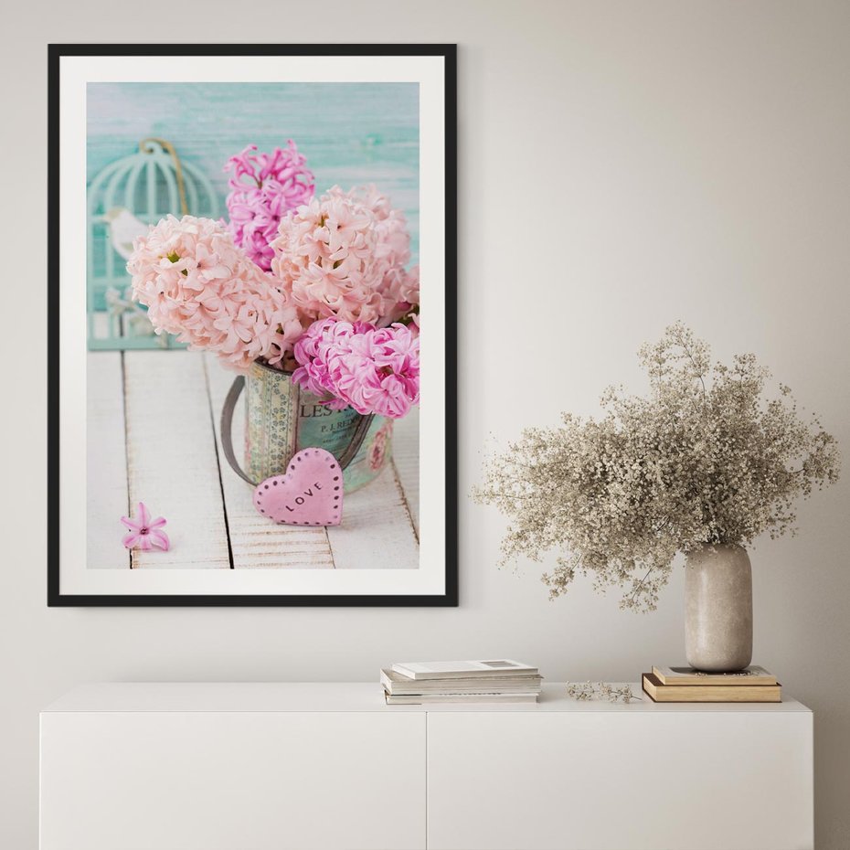 Plakat w ramie 50x70 - Kwiatowa harmonia hiacyntów - kwiaty, hiacynty - rama czarna
