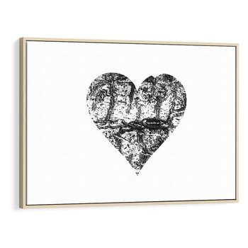 Obraz w ramie 100x70 - Drzewo Serca - czarne serce, tekstura jak kora drzewa - rama drewno