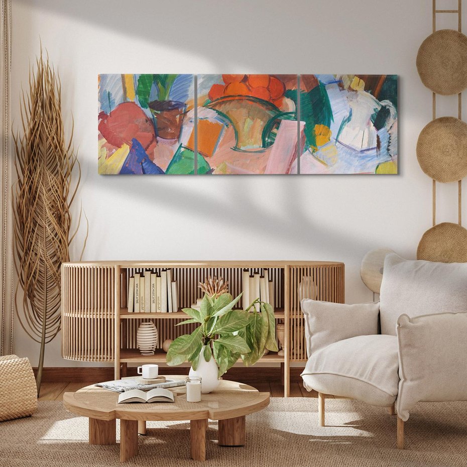 Obraz na płótnie 150x50 - "Martwa natura z pomarańczami w koszyku" Edvard Weie - Reprodukcja - reprodukcja, obraz na płótnie