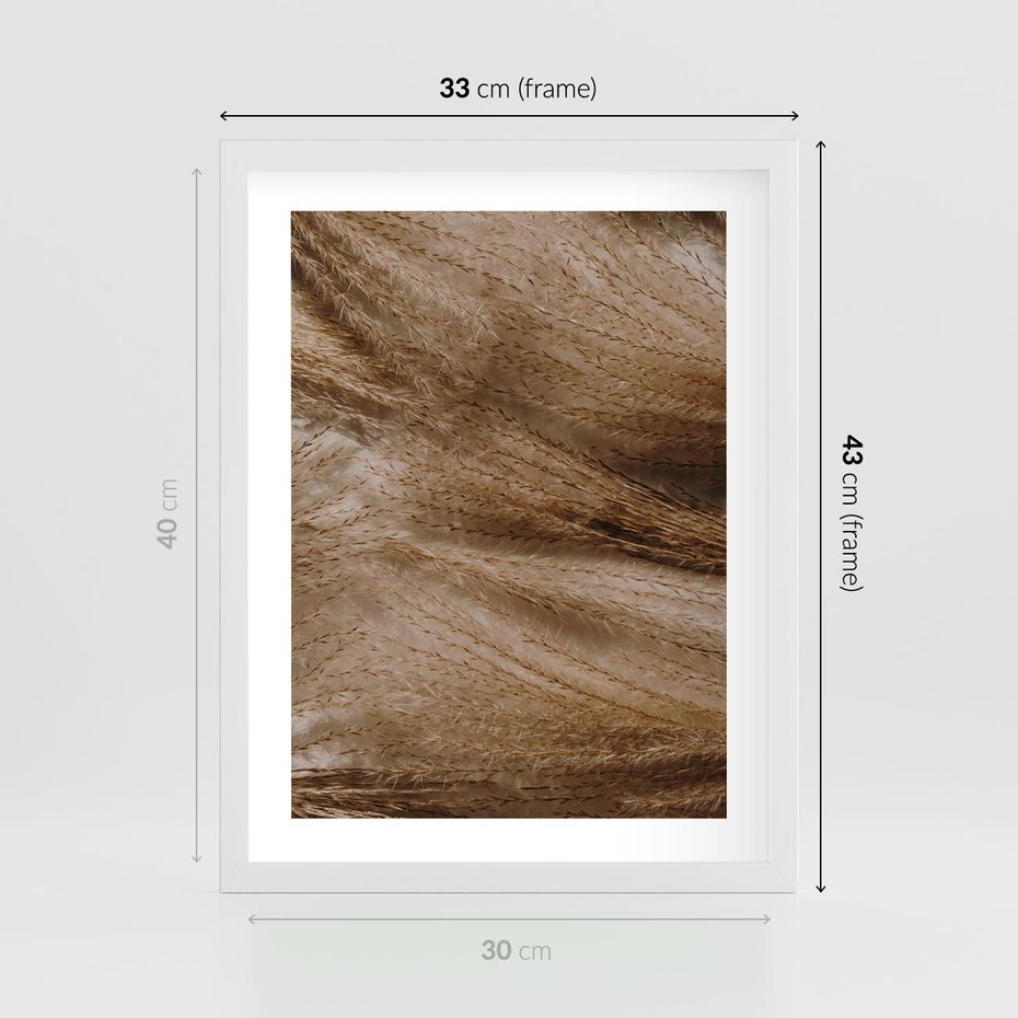 Plakat w ramie 30x40 - Pampasowy Brąz - suche trawy, trawa pampasowa - rama biała