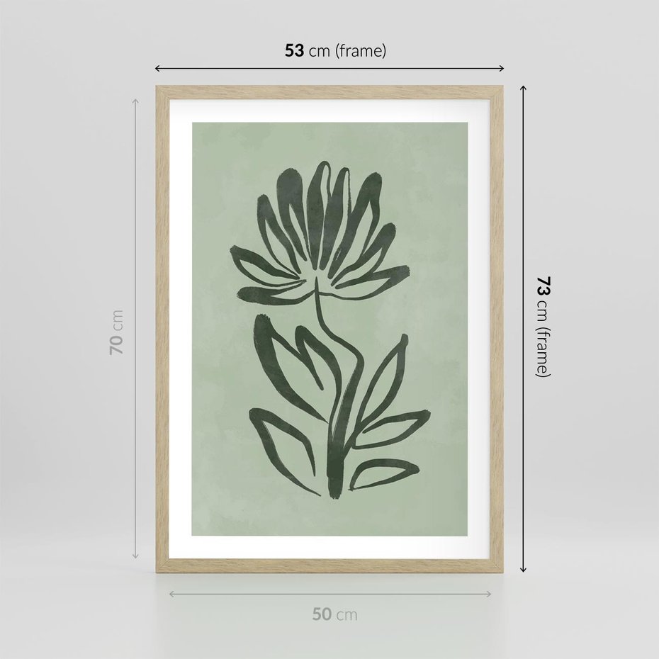 Plakat w ramie 50x70 - Zieleń Wyjątkowego Ukojenia - zielona abstrakcja, zgaszona zieleń - rama drewno