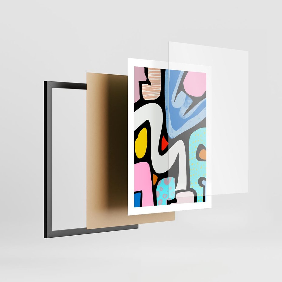 Plakat w ramie 50x70 - Komiksowe Formy - abstrakcyjne formy, komiksowy styl - rama czarna