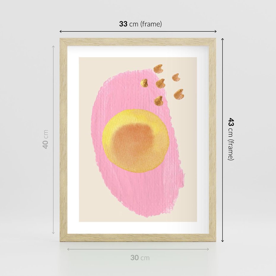 Plakat w ramie 30x40 - Migotliwe Dziwne Ścieżki - abstrakcyjna różowa plama, akwarela - rama drewno