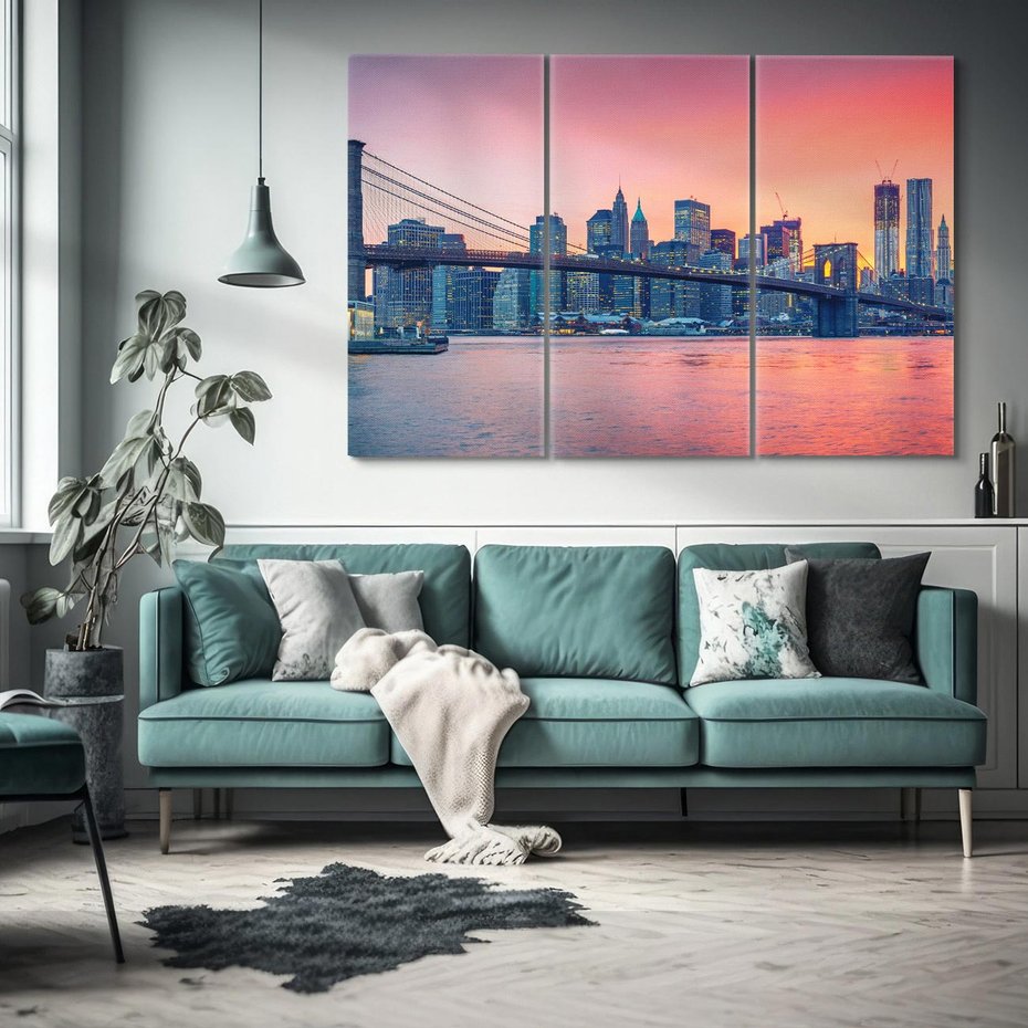 Obraz na płótnie 120x80 - Zachód słońca na moście w Nowym Jorku - zachód, słońca