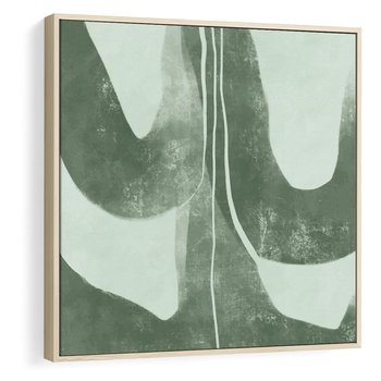 Obraz w ramie 80x80 - Nurtująca Kompozycja Zieleni - abstrakcyjne delikatne zielone linie, podobne do gałęzi kwiatów - rama drewno
