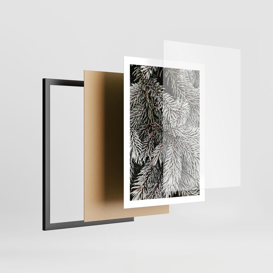 Plakat w ramie 50x70 - Cisza Zimowej Natury - zima, iglaste gałązki - rama czarna