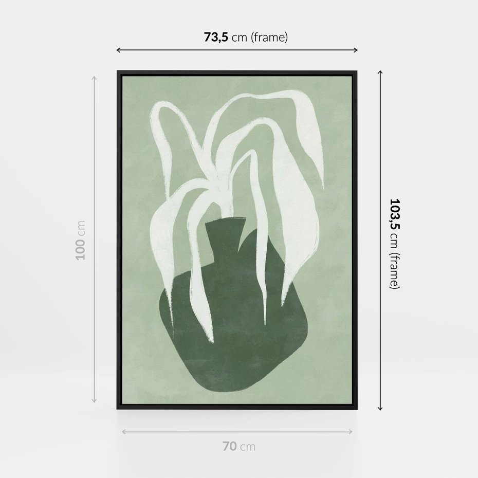 Obraz w ramie 70x100 - Zieleń Pulsującego Spokoju - zielona abstrakcja, zgaszona zieleń - rama czarna
