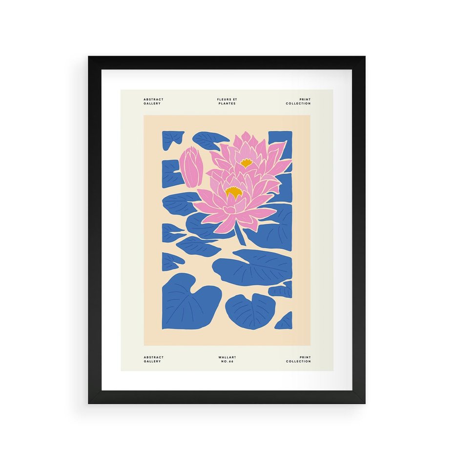 Plakat w ramie 40x50 - Rozświetlone Odbicia - lilie wodne, pastelowe kolory - rama czarna