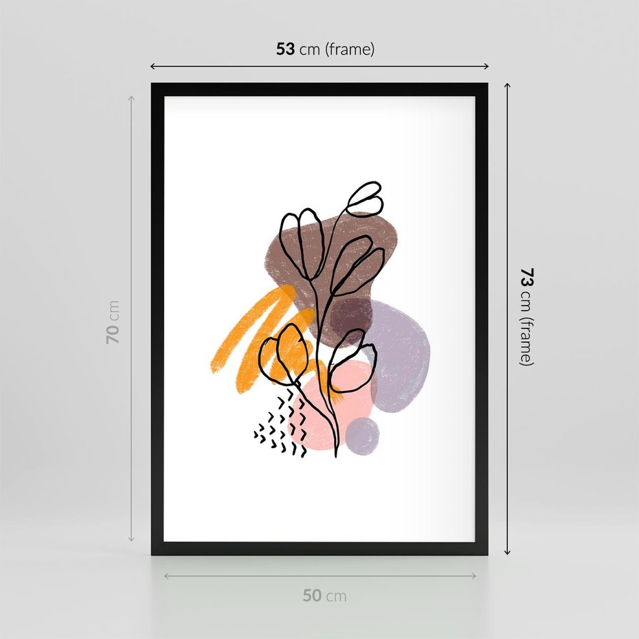 Plakat w ramie 50x70 - Bezgraniczne Widzenia - abstrakcyjna sztuka, liść gałązka - rama czarna