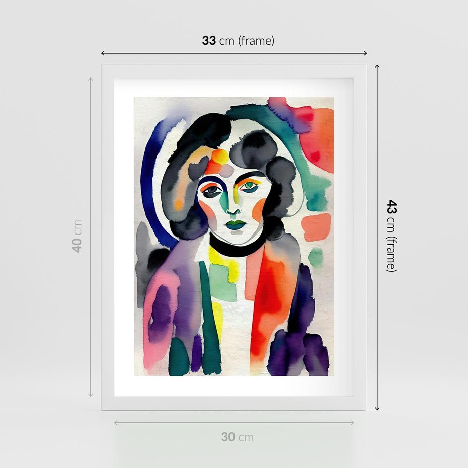 Plakat w ramie 30x40 - Subtelne Akwarelowe Ulotności - abstrakcyjny akwarelowy portret kobiety, rozmyte farby - rama biała