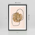 Plakat w ramie 50x70 - Liście w Beżowym Minimalizmie - minimalistyczny obraz, liście monstery - rama czarna