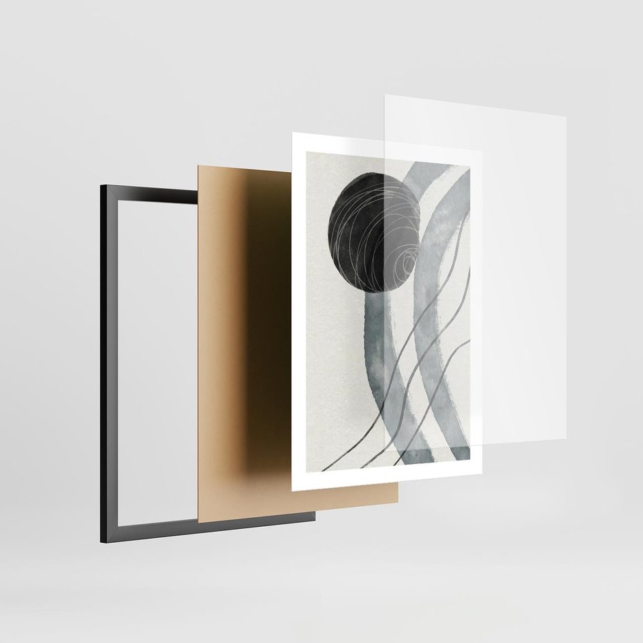 Plakat w ramie 50x70 - Abstrakcyjne Kształty w Szarościach - abstrakcja, akwarelowe plamy - rama czarna
