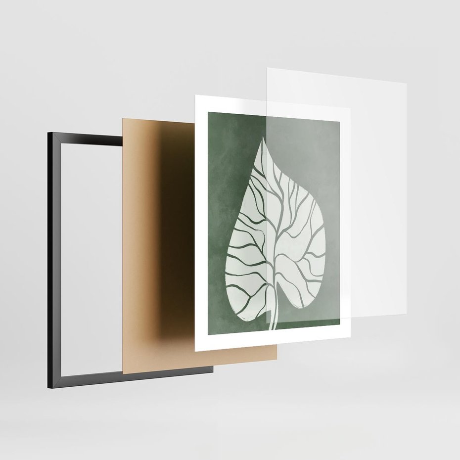 Plakat w ramie 40x50 - Migotliwe Wnętrze Zieleni - zielony plakat, roślinne motywy - rama czarna