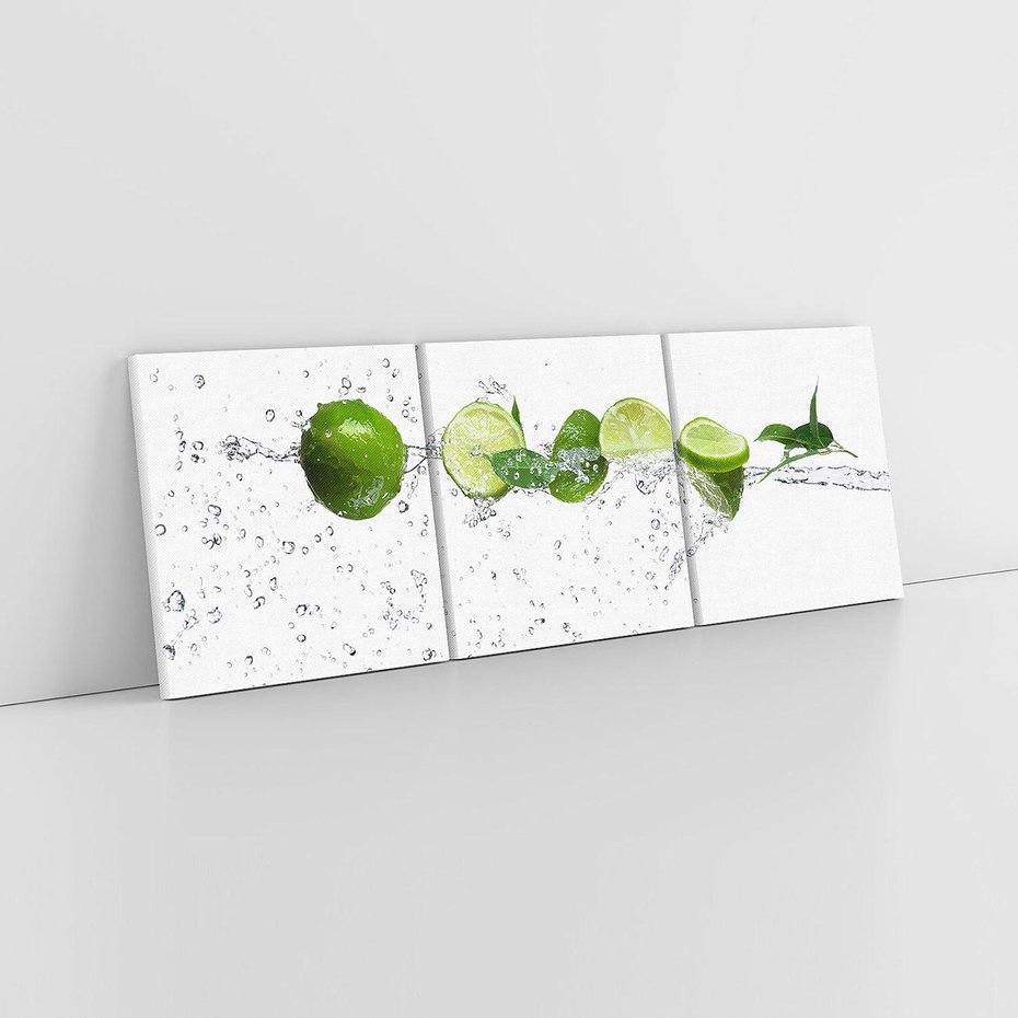 Obraz na płótnie 120x40 - Świeże limonki i woda - limonki, woda