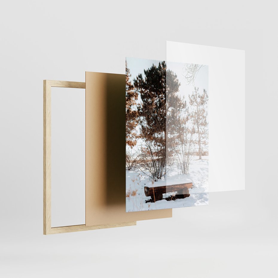 Zestaw obrazy w ramie 50x70 galeria - Zachód, słońca, zima, chatka, retro, boho - rama drewno